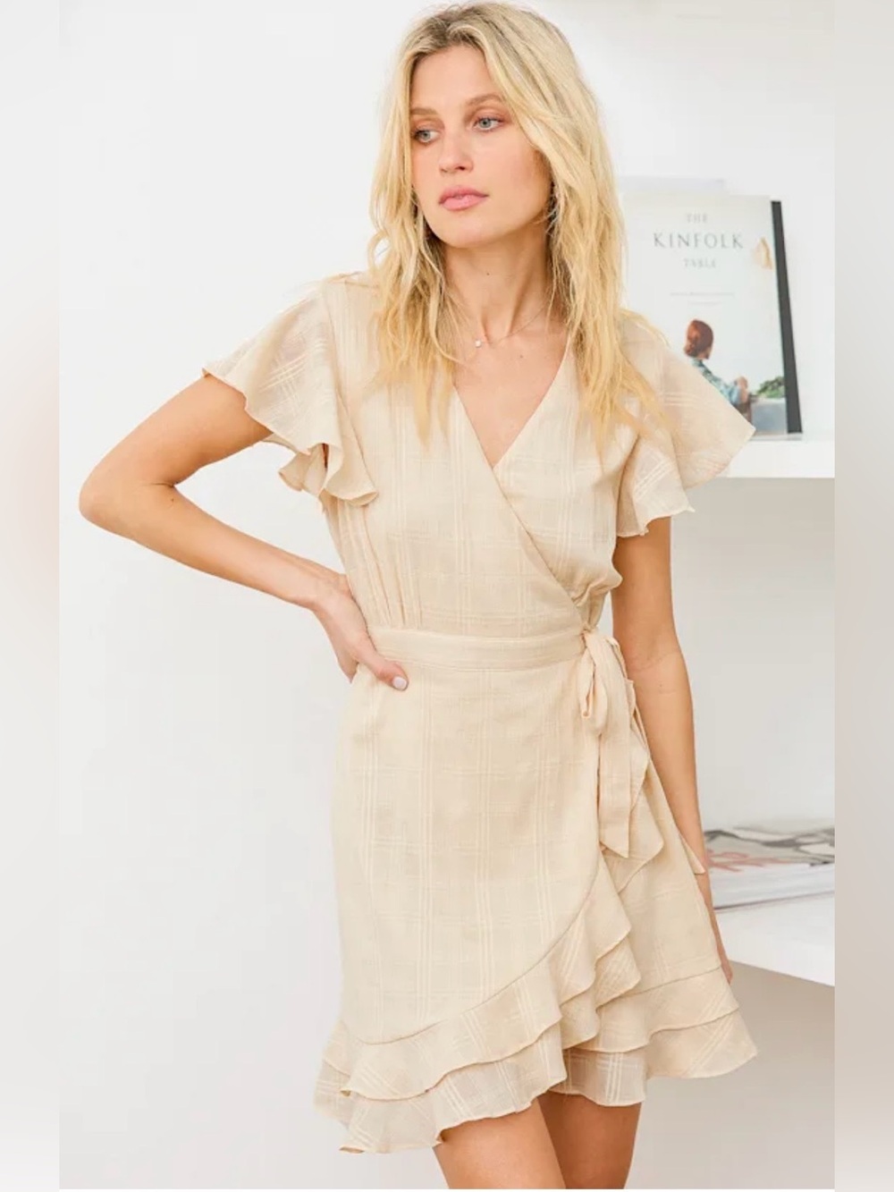 Lulu’s Bloom Into Bliss Cream Ruffled Wrap Mini Dress